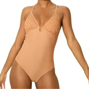 FLASH SALE Crochet High Leg Cheeky One Piece Swimsuit - Shade & Shore Brown NWT